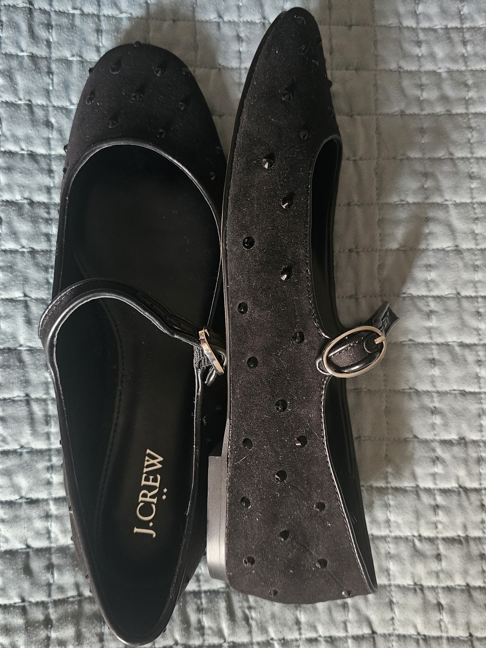 J. Crew Black Suede Mary Jane Flats with Stud Detail